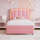 Advwin King Single LED Velvet Bed Frame Pink