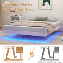Advwin Velvet Upholstered Floating Bed Frame w/ LED