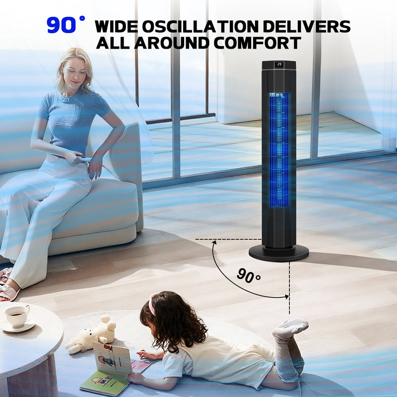 Advwin Electric Tower Fan w/ 90° Oscillation & Remote