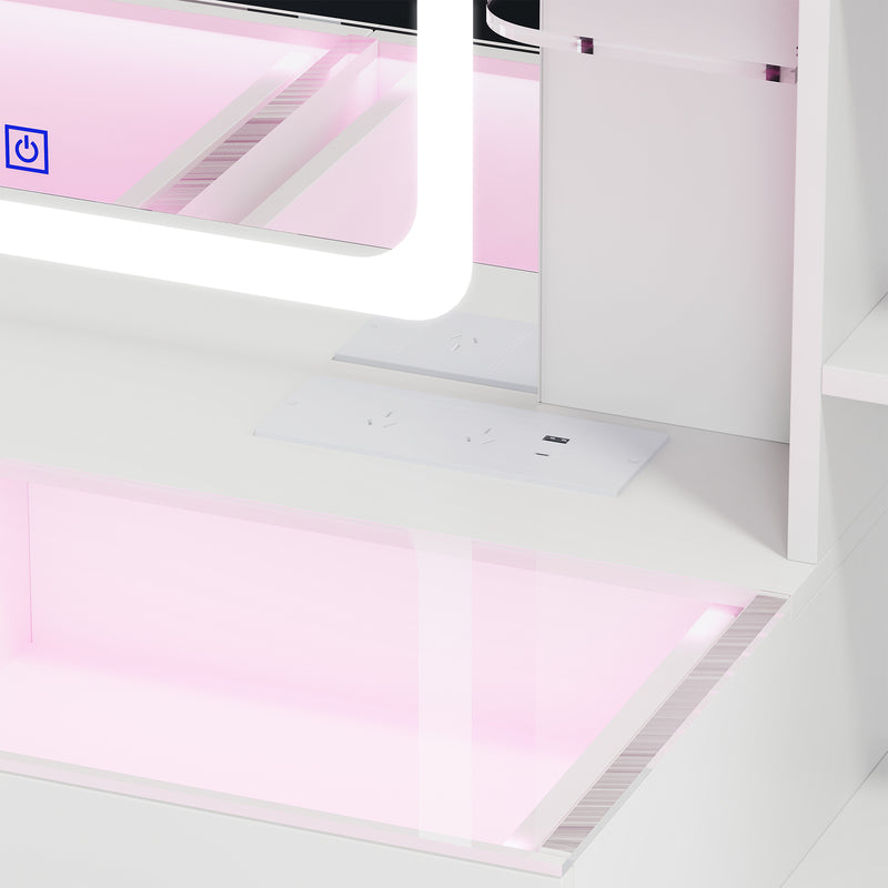 Advwin Dressing Table Set with Glass Desktop LED Light