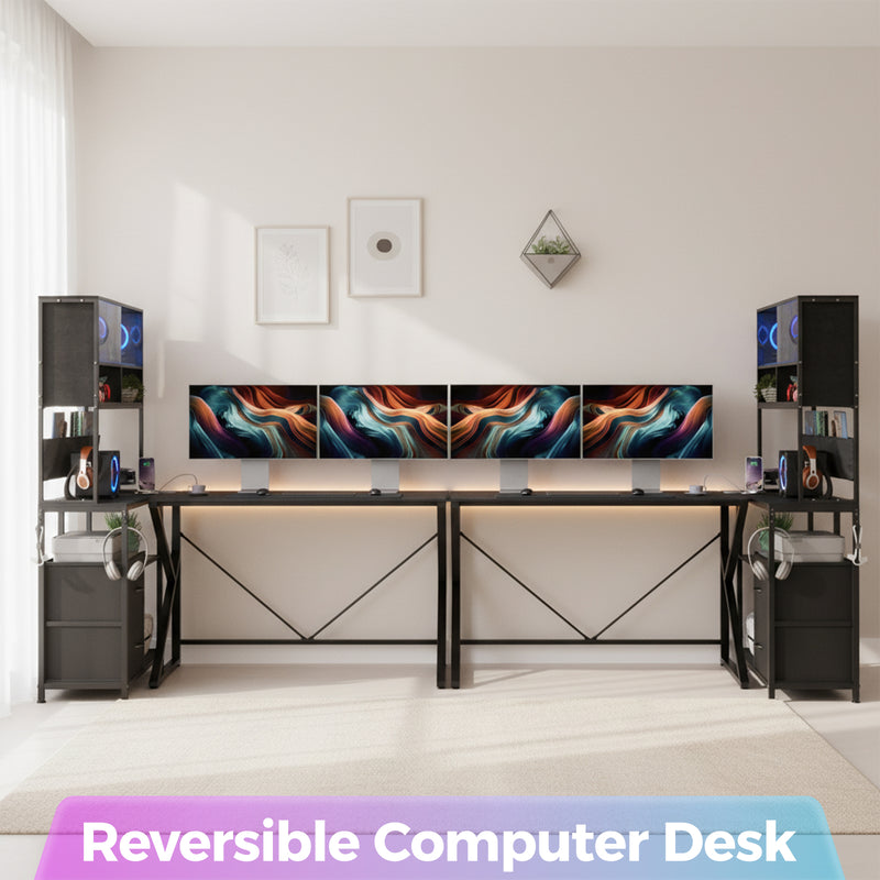 Advwin L Shaped Gaming Desk with LED Lights 130cm