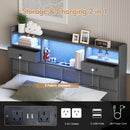 Advwin Bed Frame with RGB LED and Charging Station Grey