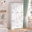 Advwin X-Barn Doors Wardrobe w/ 2 Drawers & Hanging Rail
