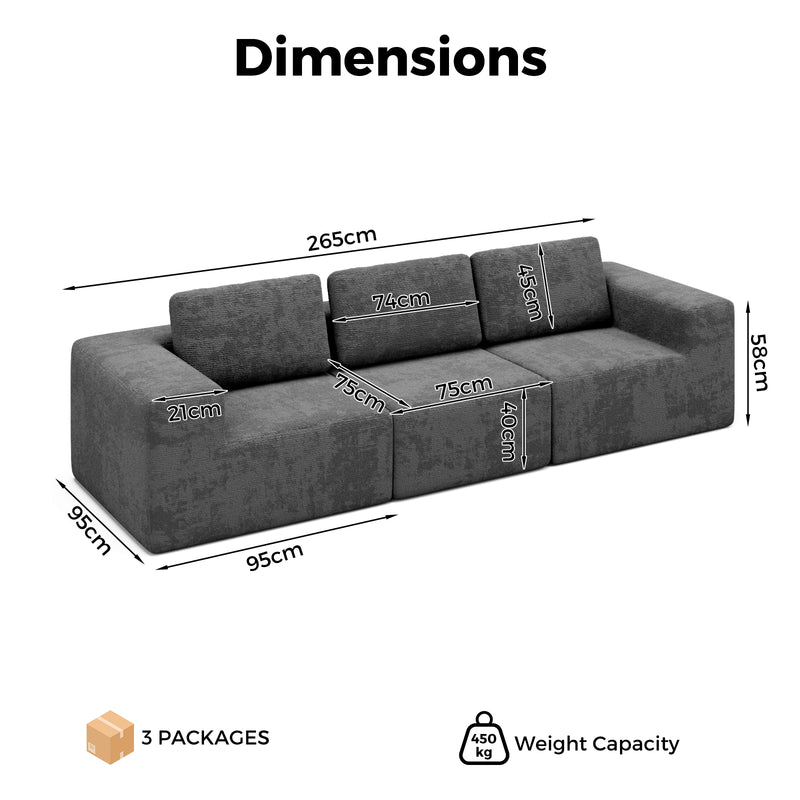 Advwin 3 Seater Chenille Fabric Modular Sectional Sofa