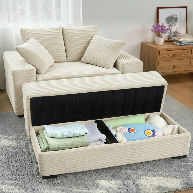 Advwin 146cm Chaise Lounge Chair with Storage Ottoman