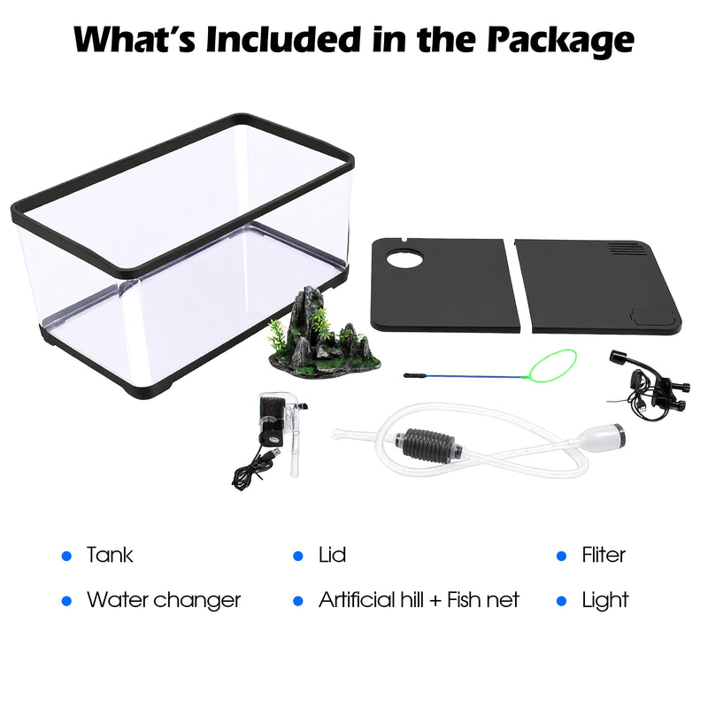 Advwin Fish Tank 50L with Artificial Hill 3-Color Lighting