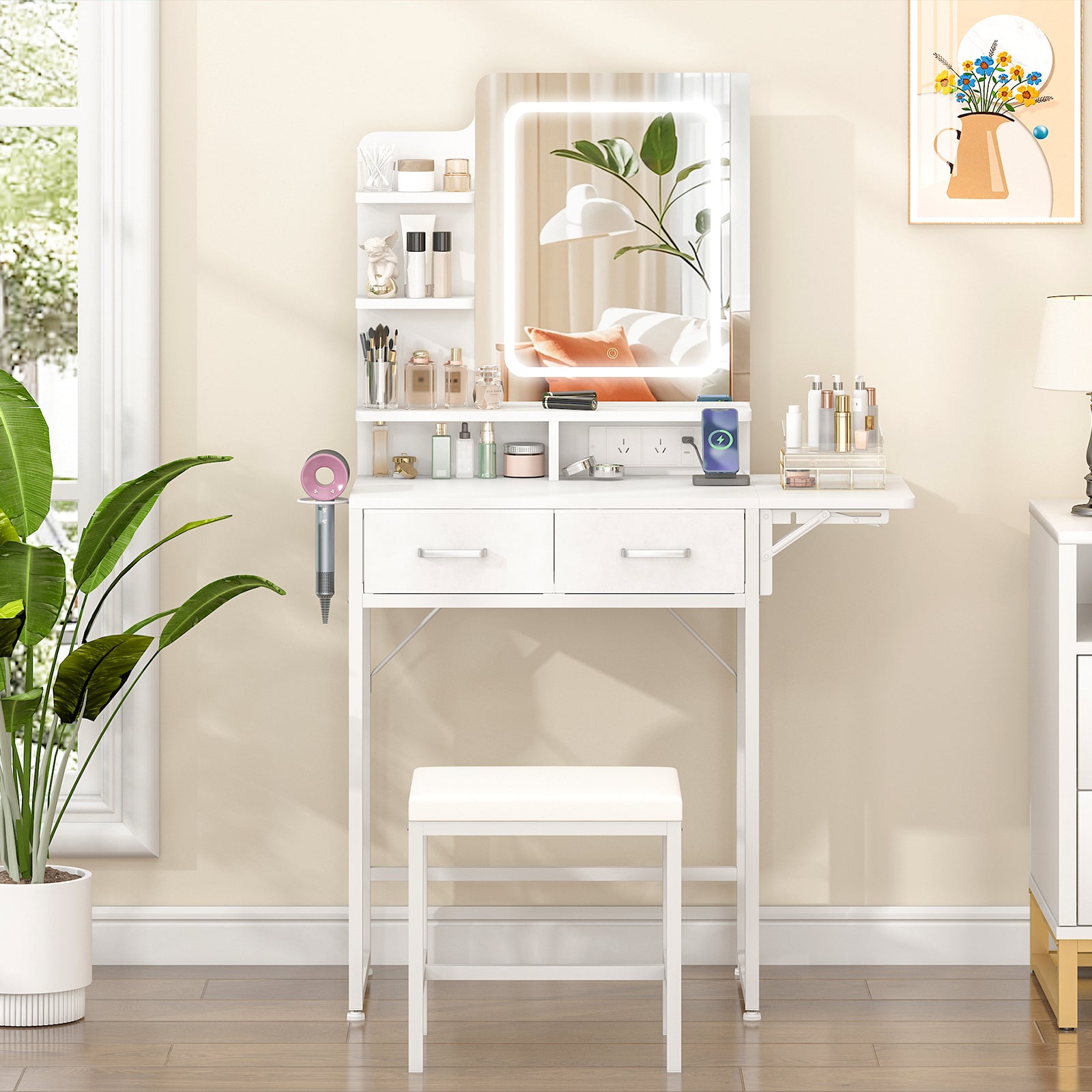 Advwin Expandable Vanity Desk Stool Set