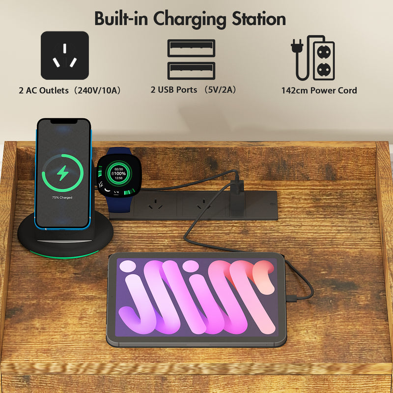 Advwin LED Bedside Table with Charging Station