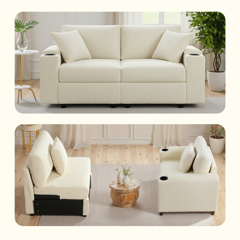 Advwin Corduroy Modular Sofa with Storage 182cm