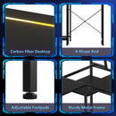 Advwin LED Gaming Desk w/ Adjustable Shelf & Power Outlets