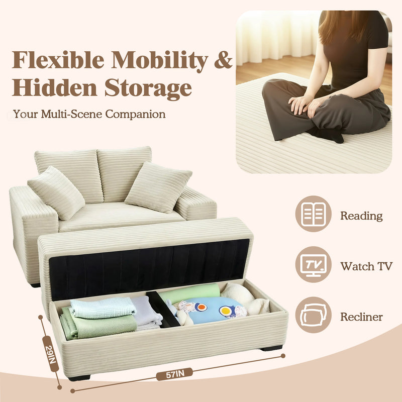 Advwin 146cm Chaise Lounge Chair with Storage Ottoman