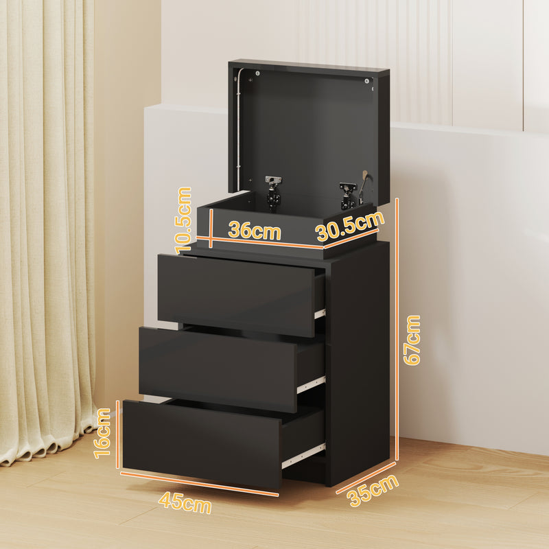 Advwin Bedside Table 3 Drawers With LED Light