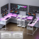 Advwin 150cm L Shaped Computer Desk w/ LED Lights