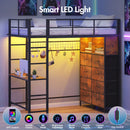 Advwin Metal Loft Bed Frame with LED & Desk