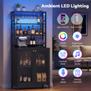 Advwin LED Wine Bar Cabinet with Charging Station Black