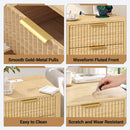 Advwin Fluted Bedside Table w/ 3 Drawers Natural Wood