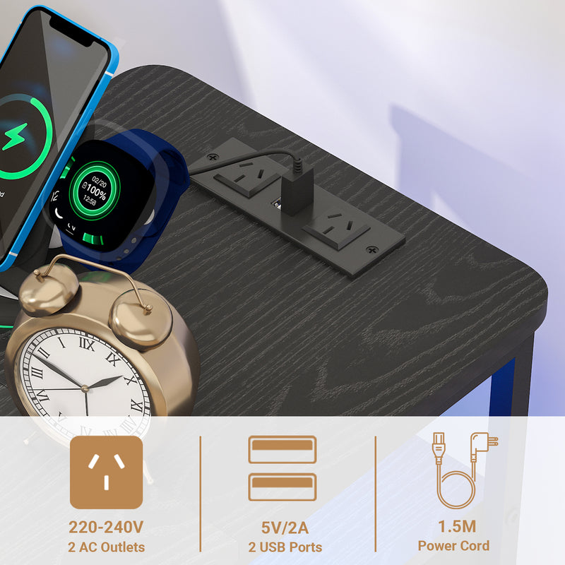 Advwin LED Narrow Bedside Table with Charging Station