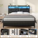 Advwin Headboard with LED Light Charging Station Black