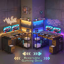 Advwin L Shaped Reversible Computer Desk with LED Lights