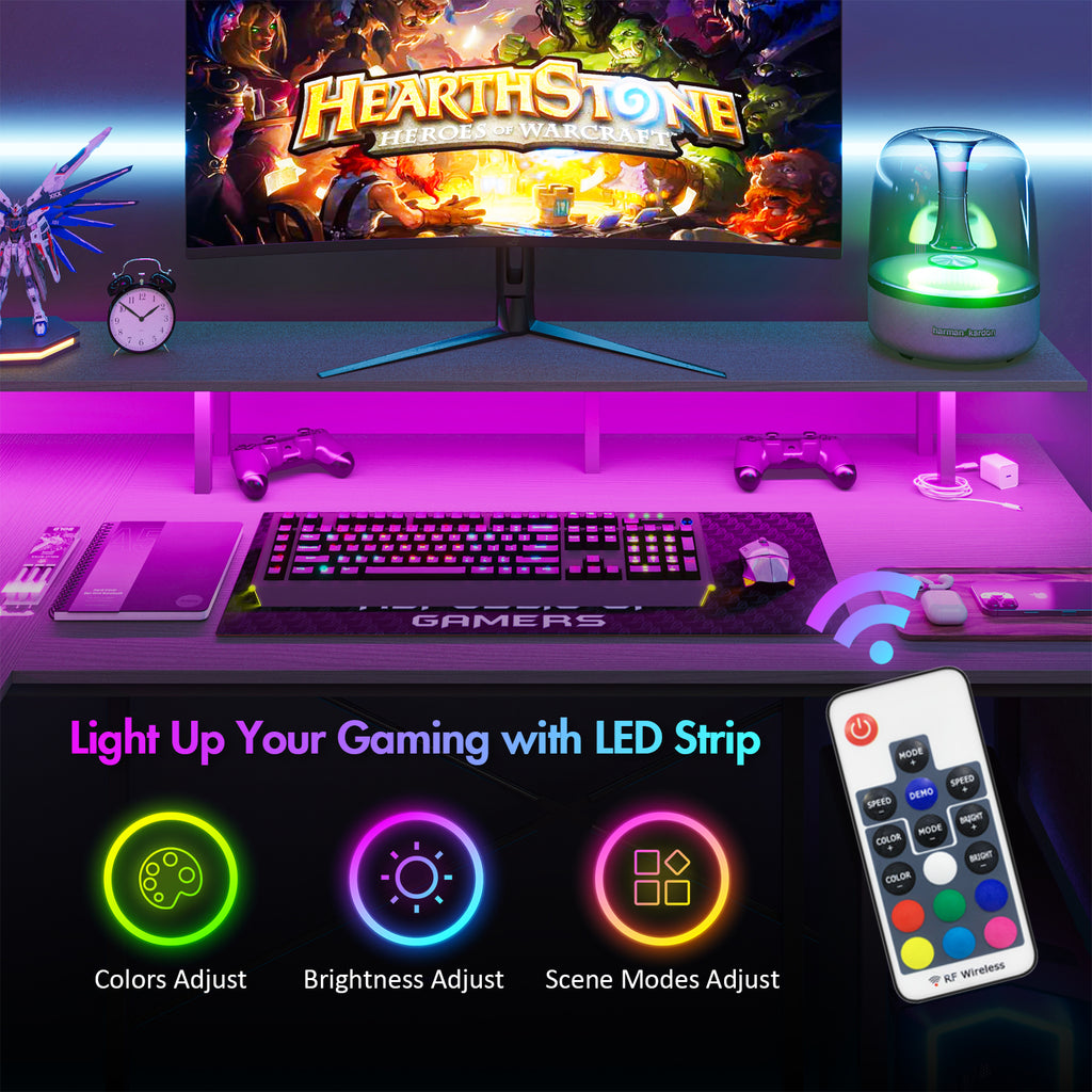 Advwin Display Advwin L Shaped Gaming Desk with LED Lights