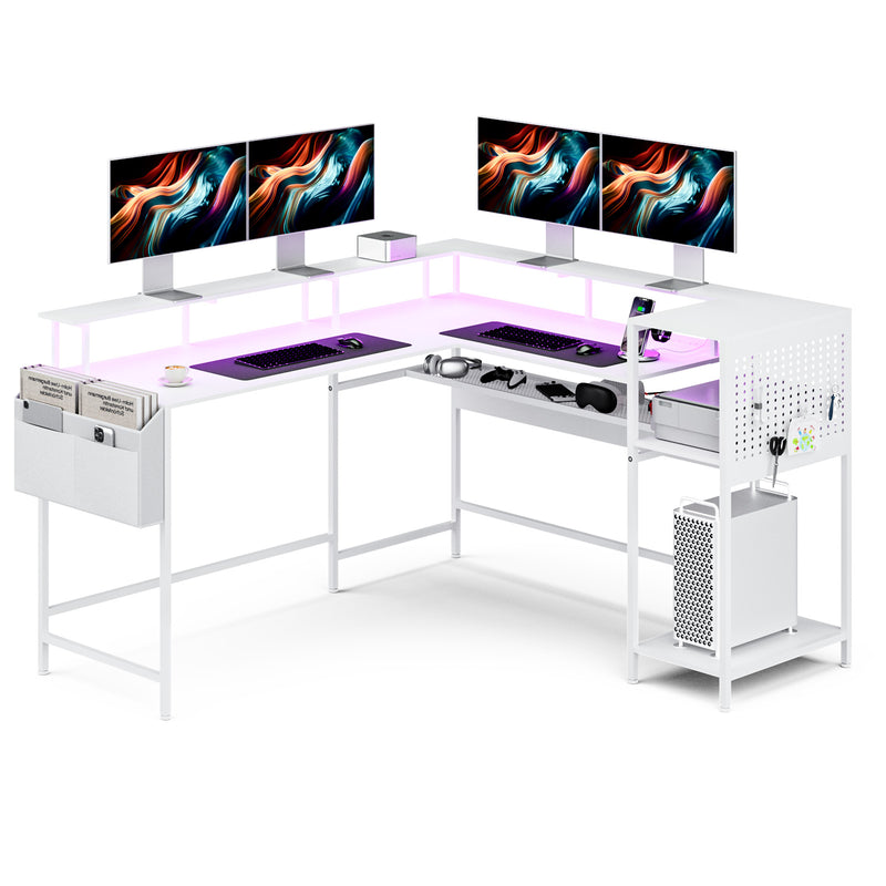 Advwin 150cm L Shaped Computer Desk w/ LED Lights