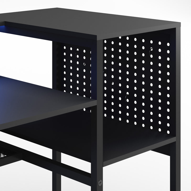 Advwin 150cm L Shaped Computer Desk w/ LED Lights