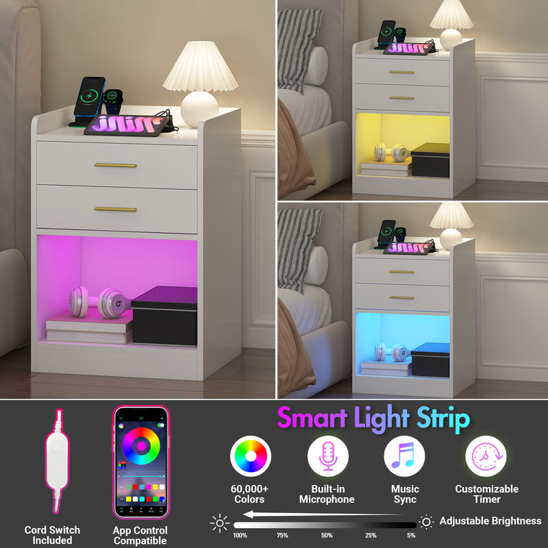 Advwin LED Bedside Table with Charging Station