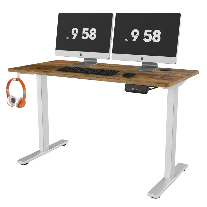Advwin-Electric-Standing-Desk-Sit-Stand-Up-Riser-Height-Adjustable Motorised-Computer-Desk-Walnut-Table-Top-140cm-Sliver-Frame-160202400