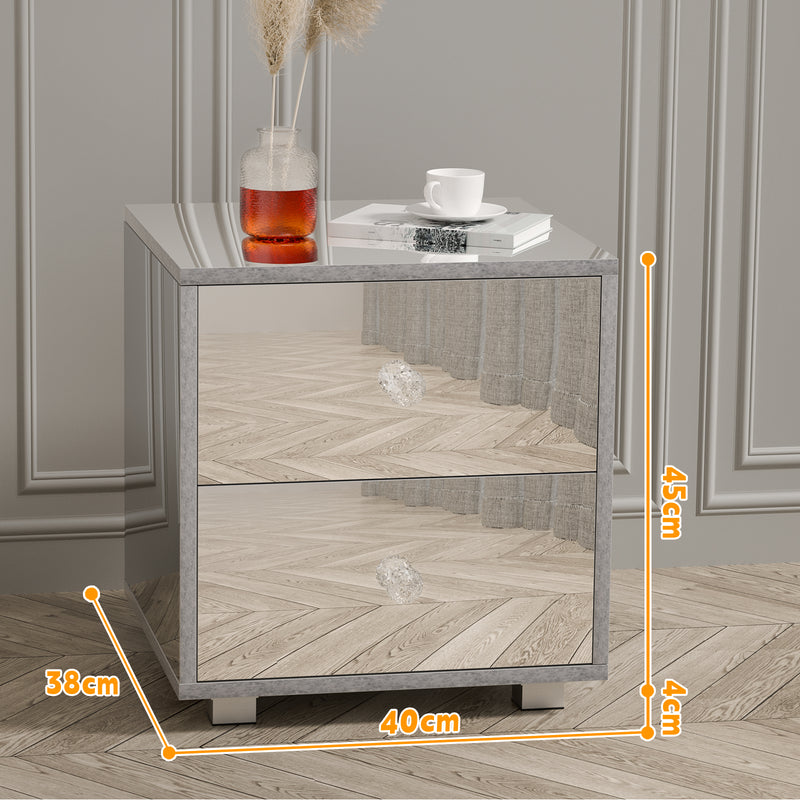 Advwin Mirrored Bedside Table 2 Drawers