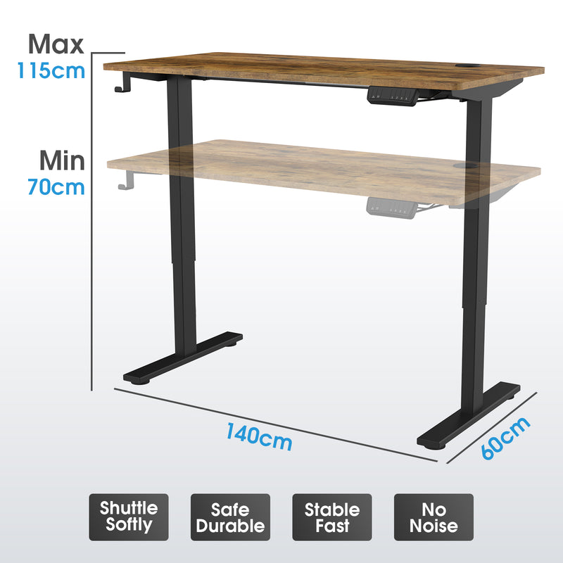 Advwin-Electric-Standing-Desk-Sit-Stand-Up-Riser-Height-Adjustable Motorised-Computer-Desk-Walnut-Table-Top-140cm-Black-Frame-160202300