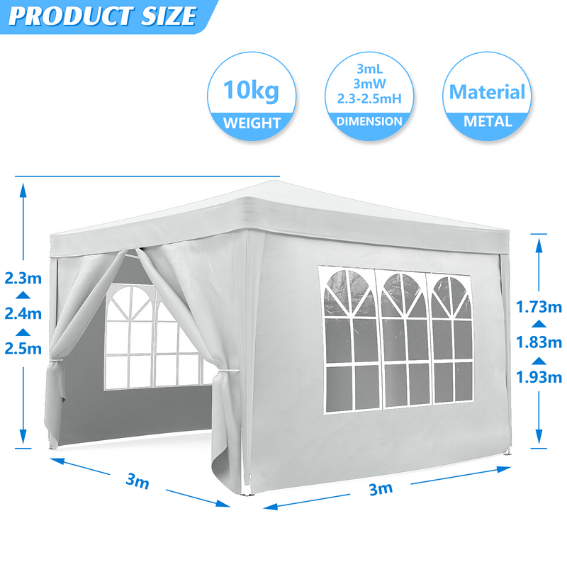 Advwin 3*3m Pop Up Canopy Tent with Side Walls