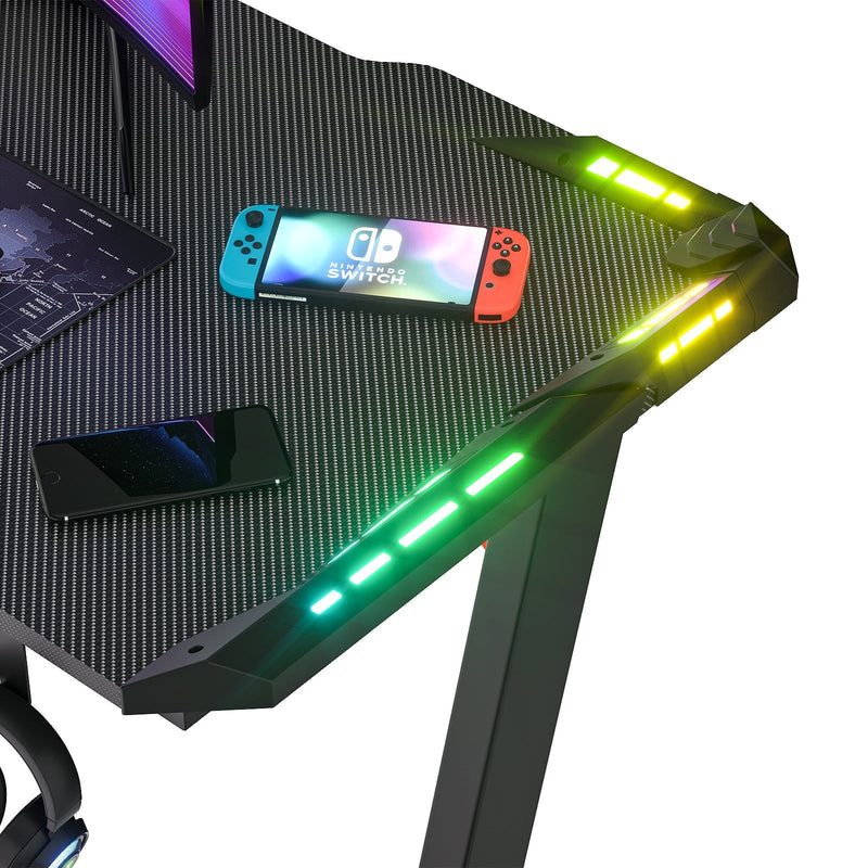 LED Light Gaming Desk & Gaming Chair Tilt 135° Blue w/Footrest