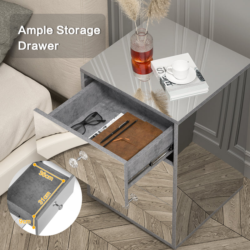 Advwin Mirrored Bedside Table 3 Drawers