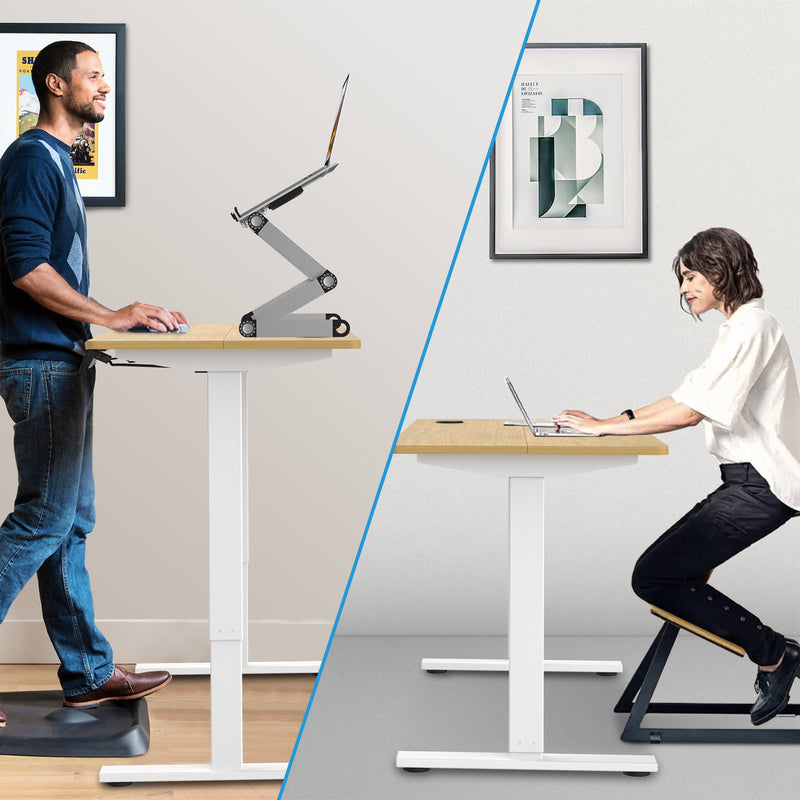 Advwin-Electric-Standing-Desk-Sit-Stand-Up-Riser-Height-Adjustable Motorised-Computer-Desk-Oak-Table-Top-140cm-White-Frame-160202700