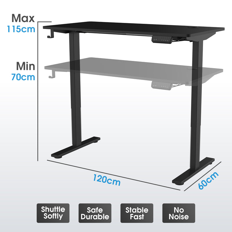 Advwin-Electric-Standing-Desk-Sit-Stand-Up-Riser-Height-Adjustable Motorised-Computer-Desk-Black-Table-Top-120cm-Black-Frame-160201700