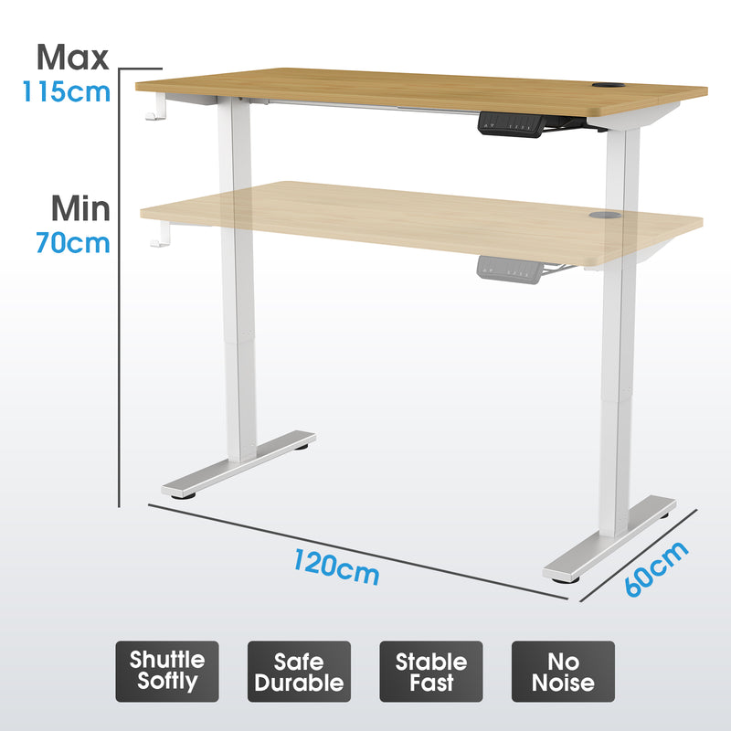 Advwin-Electric-Standing-Desk-Sit-Stand-Up-Riser-Height-Adjustable Motorised-Computer-Desk-Oak-Table-Top-120cm-Sliver-Frame-160201500