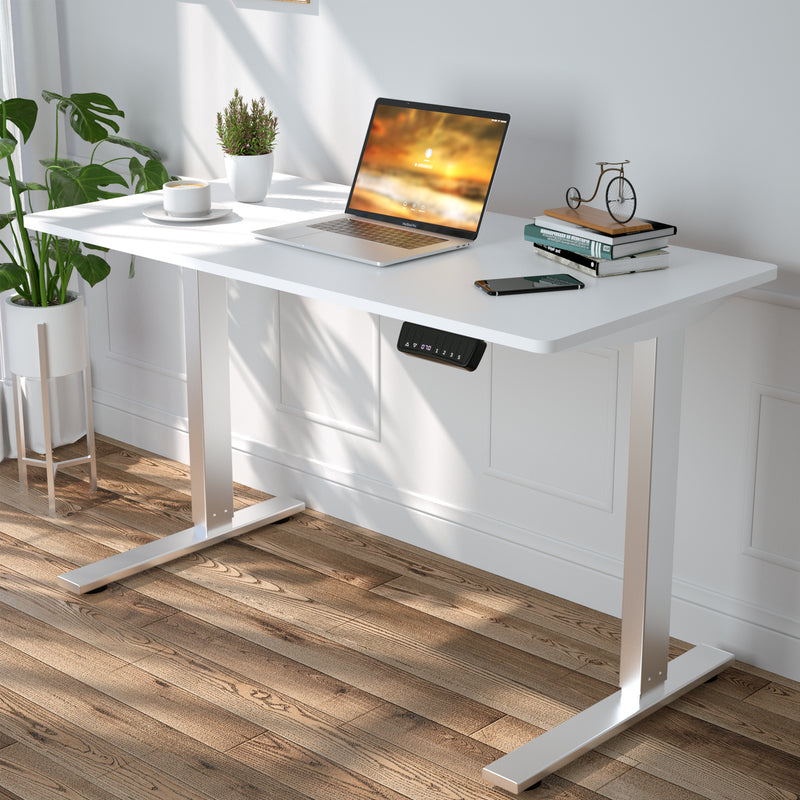 Advwin-Electric-Standing-Desk-Sit-Stand-Up-Riser-Height-Adjustable Motorised-Computer-Desk-White-Table-Top-140cm-Sliver-Frame-160203500