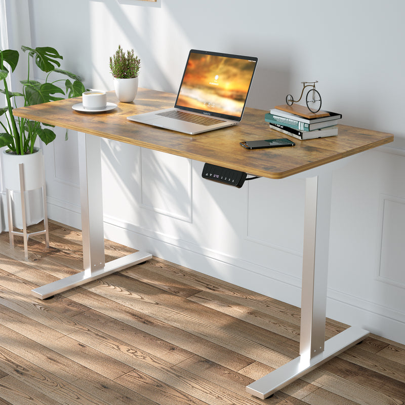 Advwin-Electric-Standing-Desk-Sit-Stand-Up-Riser-Height-Adjustable Motorised-Computer-Desk-Walnut-Table-Top-140cm-Sliver-Frame-160202400