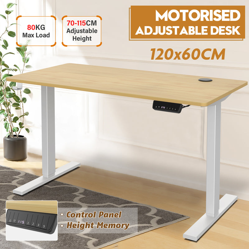 Advwin-Electric-Standing-Desk-Sit-Stand-Up-Riser-Height-Adjustable Motorised-Computer-Desk-Oak-Table-Top-120cm-Sliver-Frame-160201500