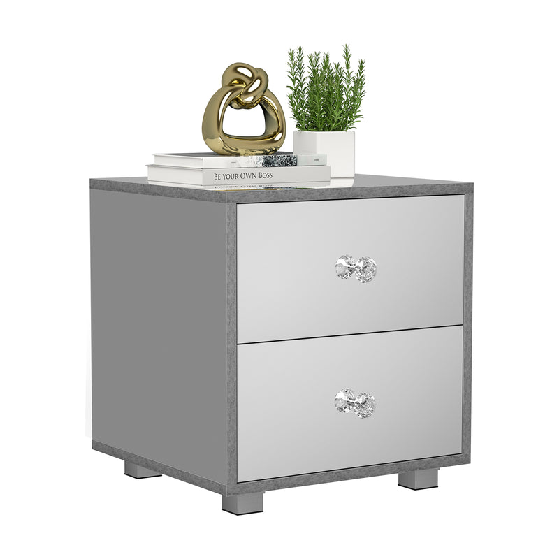 Advwin Mirrored Bedside Table 2 Drawers