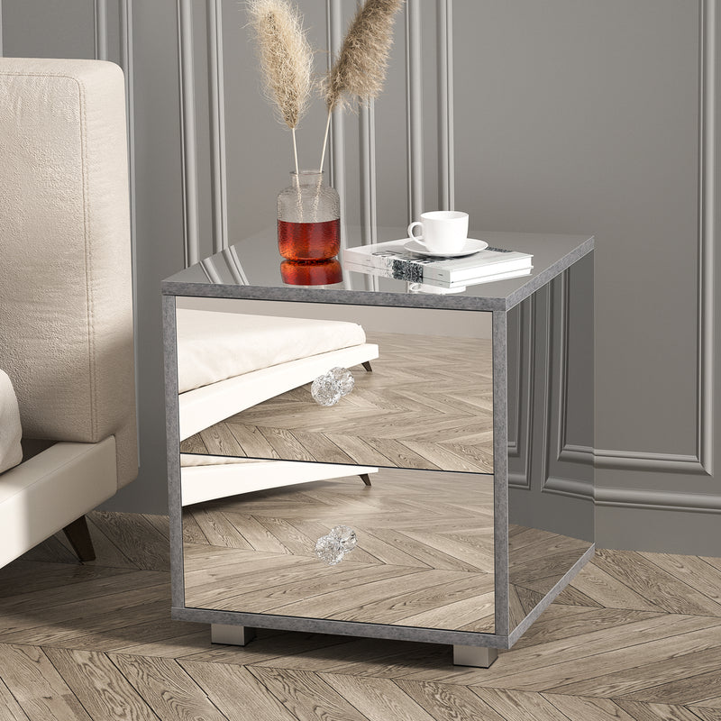 Advwin Mirrored Bedside Table 2 Drawers