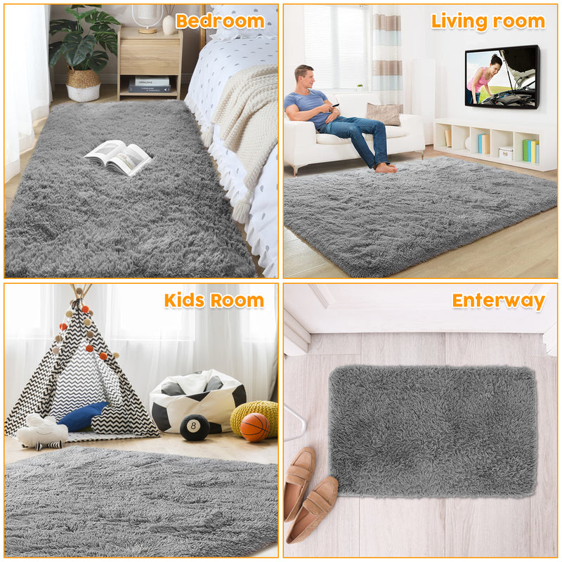 Advwin Non-Slip Shaggy Rugs Floor Rug Grey