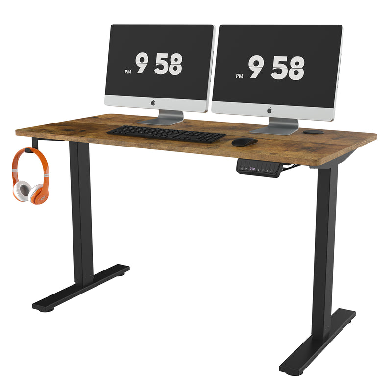 Advwin-Electric-Standing-Desk-Sit-Stand-Up-Riser-Height-Adjustable Motorised-Computer-Desk-Walnut-Table-Top-140cm-Black-Frame-160202300