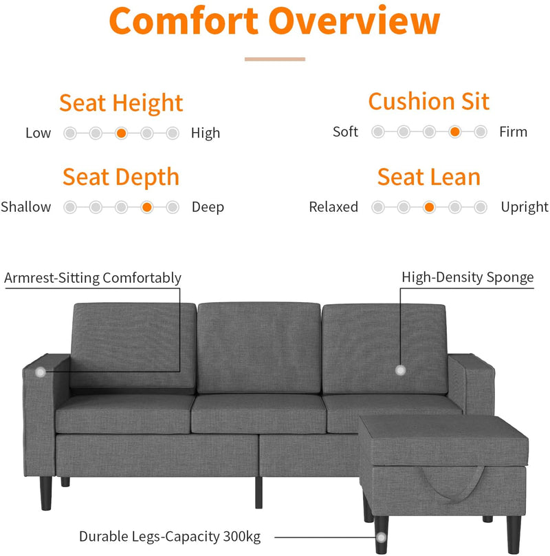 Advwin 3 Seater Sofa Lounge Set Gery