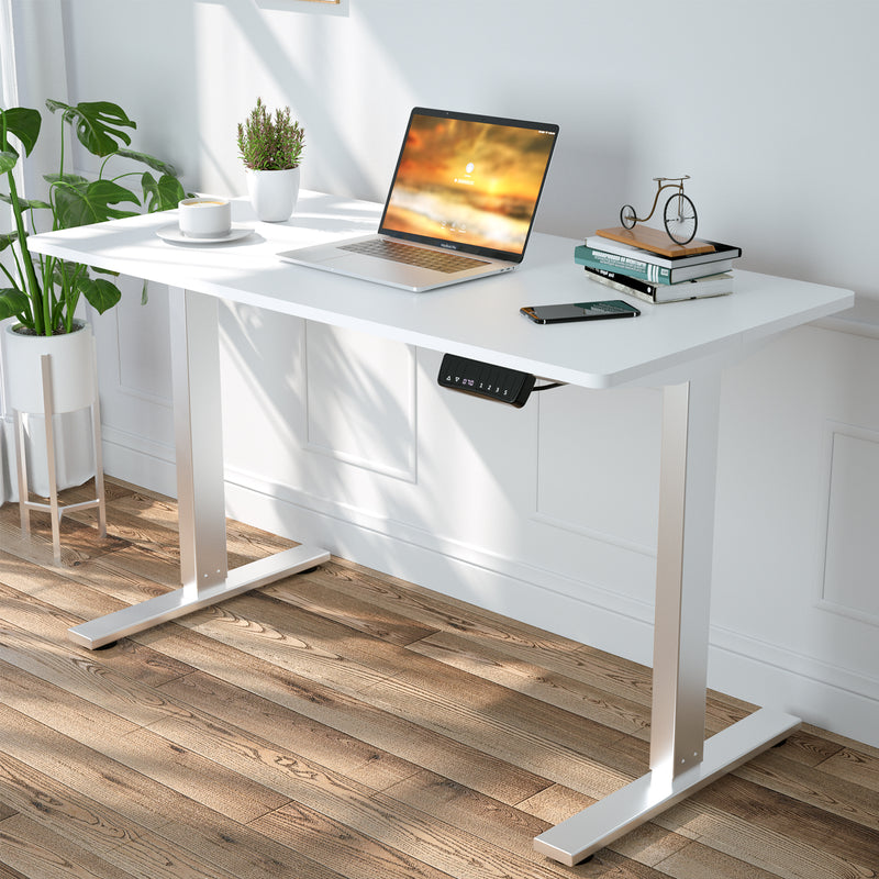 Advwin-Electric-Standing-Desk-Sit-Stand-Up-Riser-Height-Adjustable Motorised-Computer-Desk-White-Table-Top-140cm-Sliver-Frame-160203100