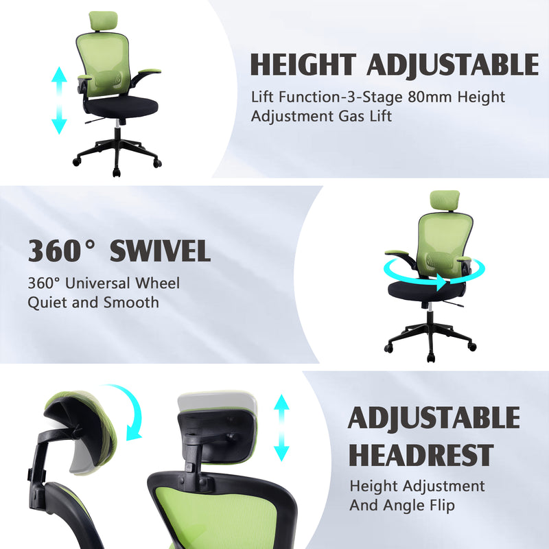 Advwin Mesh Office Chair Adjustable Height Green
