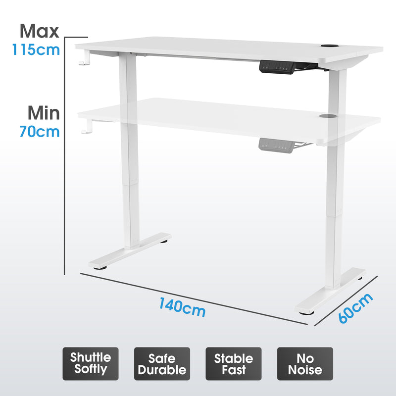 Advwin-Electric-Standing-Desk-Sit-Stand-Up-Riser-Height-Adjustable Motorised-Computer-Desk-White-Table-Top-140cm-White-Frame-160203300