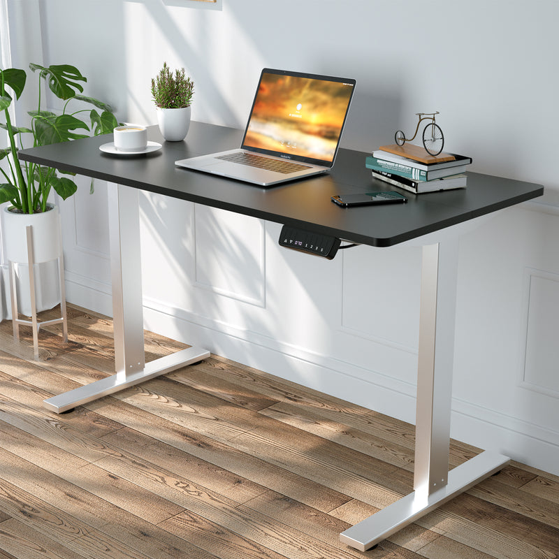 Advwin-Electric-Standing-Desk-Sit-Stand-Up-Riser-Height-Adjustable Motorised-Computer-Desk-Black-Table-Top-140cm-Sliver-Frame-160203000
