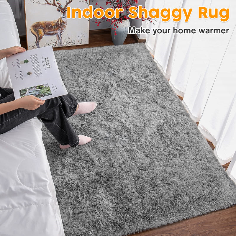 Advwin Non-Slip Shaggy Rugs Floor Rug Grey